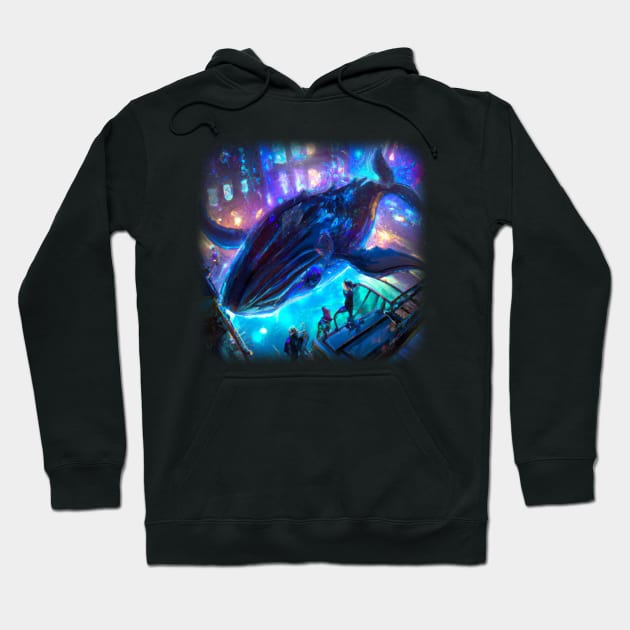 Whale floating in the city Hoodie by Perryfranken